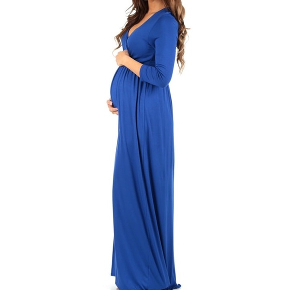MATERNITY AAMILIFE Maternity V-Neck Long Sleeve Ruched Waist Dress - Picture 3 of 12